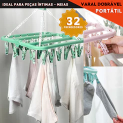 Varal Dobravel Para Roupas Íntimas C/32 Prendedores Ideal para Meias Peças Delicadas Secagem Rápida