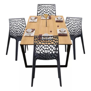 Conjunto Mesa Industrial + 4 Cadeiras Gruvyer – Para Ambientes Compactos e Estilosos em Oferta na Shopee