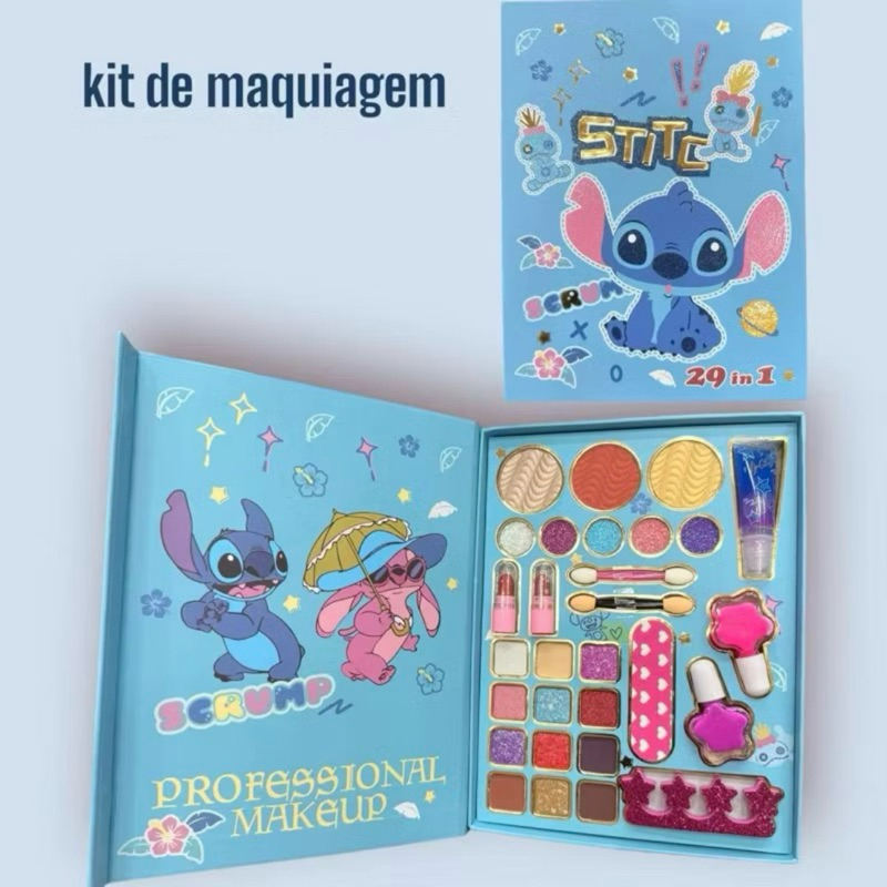 Kit De Maquiagem Infantil Criança Lilo Stitch Disney Meninas Paleta Sombras e Esmalte