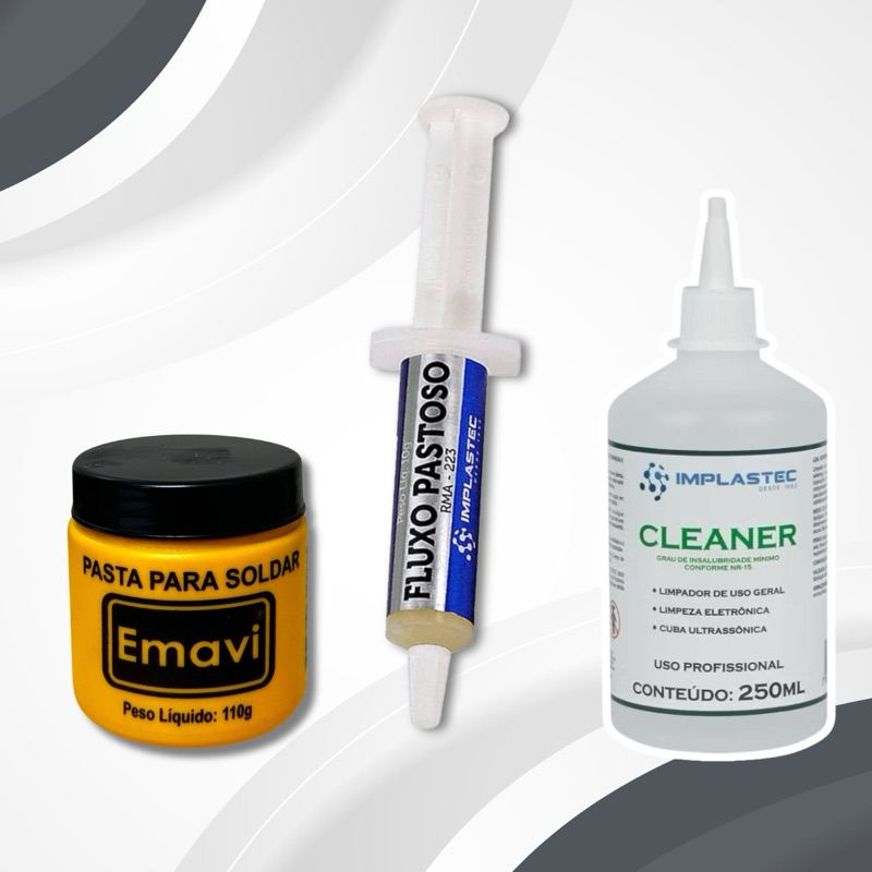 Kit Soldagem Eletronica Completo Fluxo Pastoso + Pasta Soldar 110g + Cleaner 250ml