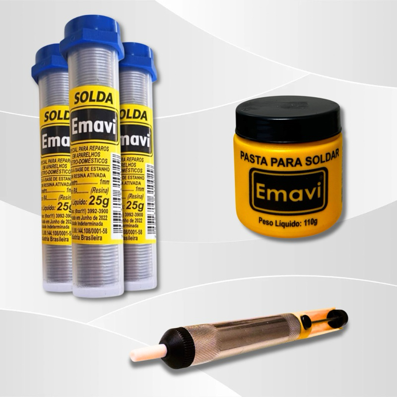 Kit Completo para Soldagem - 3 Tubos de Estanho + Sugador de Solda + Pasta para Soldar 110g em Oferta na Shopee
