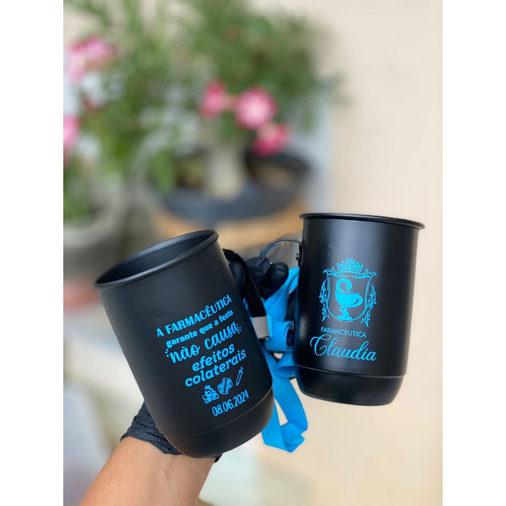 Kit 50 Unidades Caneca Alumínio Fosco com Tirante Bebidas Festas Comemoração Surpresa Drink