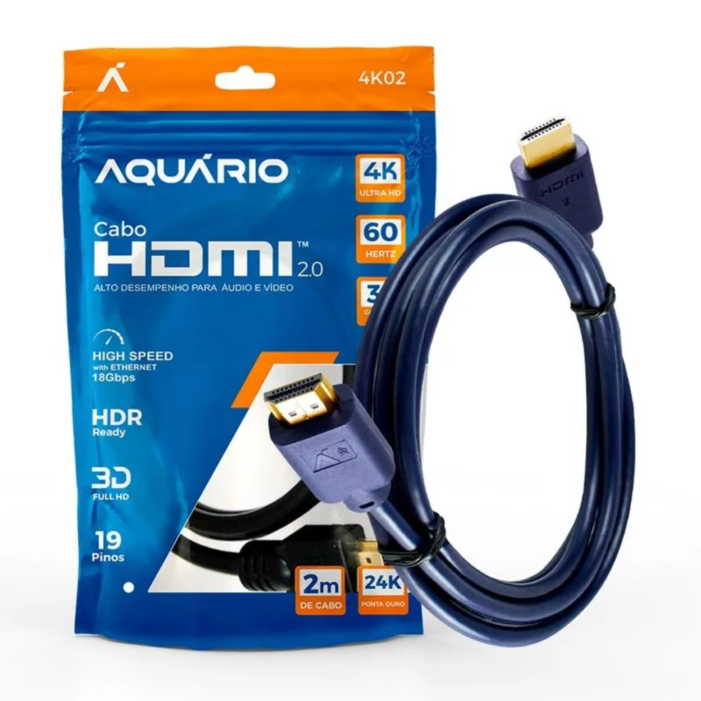 Cabo HDMI 2 Metros Alto Desempenho 4K Aquário