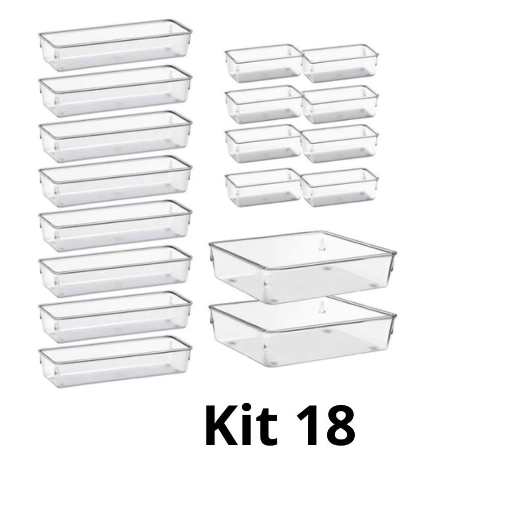 Kit 18 Organizadores Multiuso Modular Gavetas Geladeira Acrílico Retangular - Plastutti em Oferta na Shopee