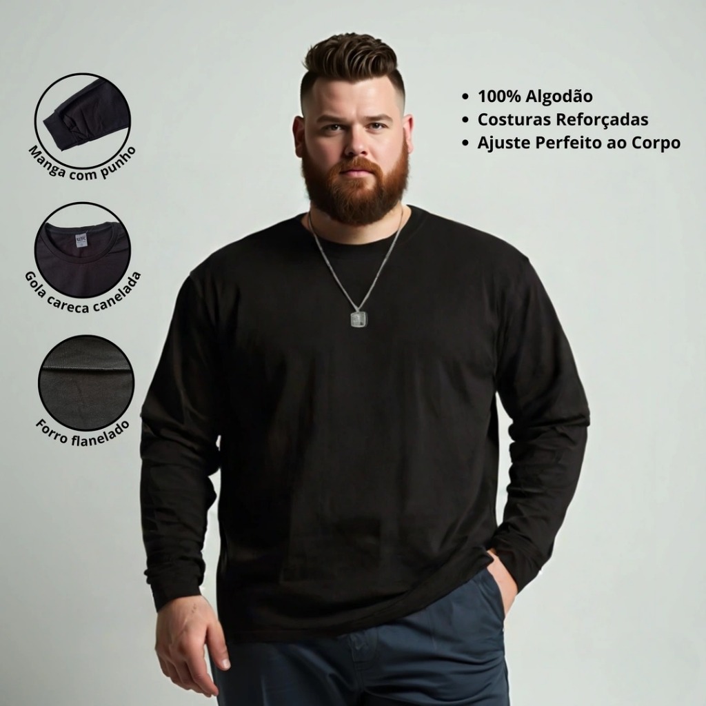 Blusa Masculina Moletom Flanelada Plus Size Básica Lisa Algodão Preta Cinza Azul Marrom G1 G2 G3 em Oferta na Shopee
