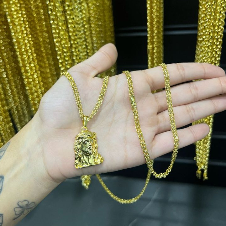 Cordão Cadeado Duplo 4 MM Liga de Moeda Antiga Banhado a Ouro 18k em Oferta na Shopee