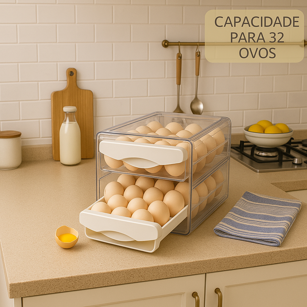 Porta Ovos Moderno Com Gavetas Para Geladeira Capacidade 24 ou 32 Ovos Dois Andares em Oferta na Shopee
