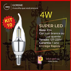 Kit 10 Lâmpada Vela LED para Lustre de fogo 5W Bico Torto E14 Pendente Moderno Branco Frio ou Branco Quente | Bivolt