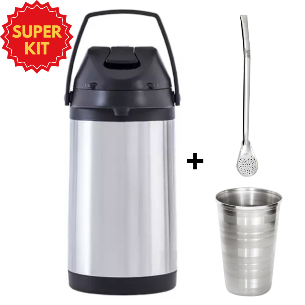 Garrafa Térmica Inox 5 litros inquebrável frio quente tereré + Copo + Bomba de Tereré de Brinde