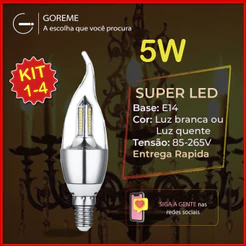Lâmpada Vela LED para Lustrede fogo 5W Bico Torto E14 Pendente Moderno Branco Frio ou Branco Quente | Bivolt
