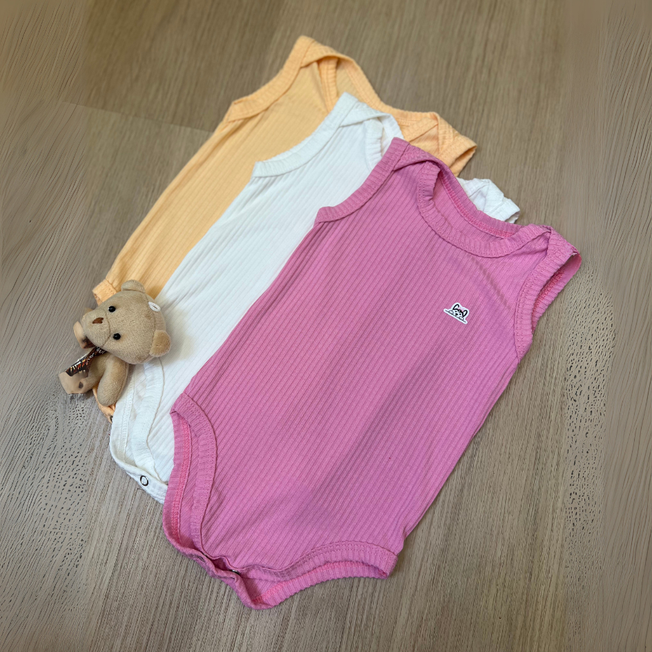 Body Bebê Macacão Menina Sem Manga Malha Canelada Bodysuit Macio Liso Verão