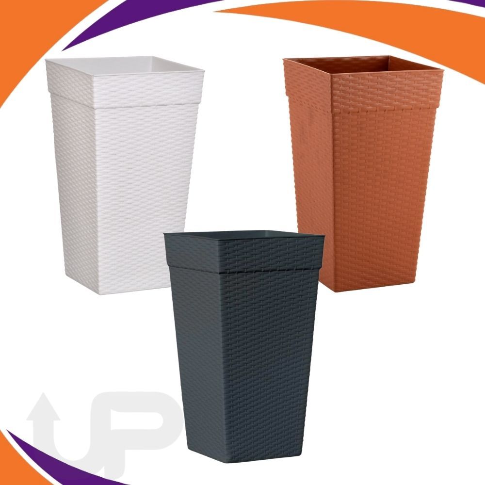 Vaso Para Flores e Plantas Decorativo Mutiuso Quadrado Coluna Rattan 17,5 Litros Plástico Sala