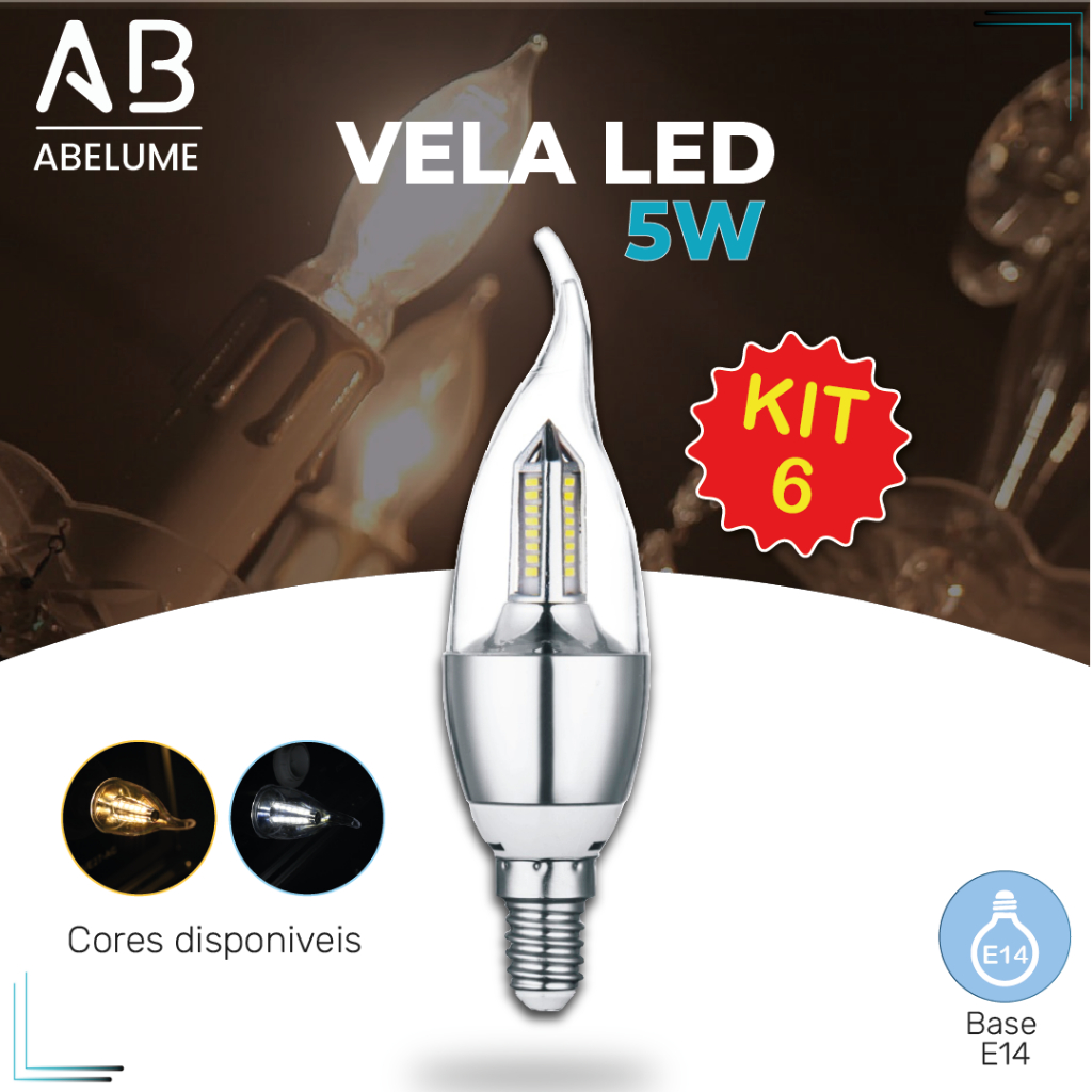 Kit 6 Lâmpada Vela LED para Lustre de fogo 5W Bico Torto E14 Pendente Moderno Branco Frio ou Branco Quente | Bivolt em Oferta na Shopee