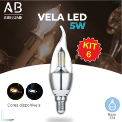 Kit 6 Lâmpada Vela LED para Lustre de fogo 5W Bico Torto E14 Pendente Moderno Branco Frio ou Branco Quente | Bivolt