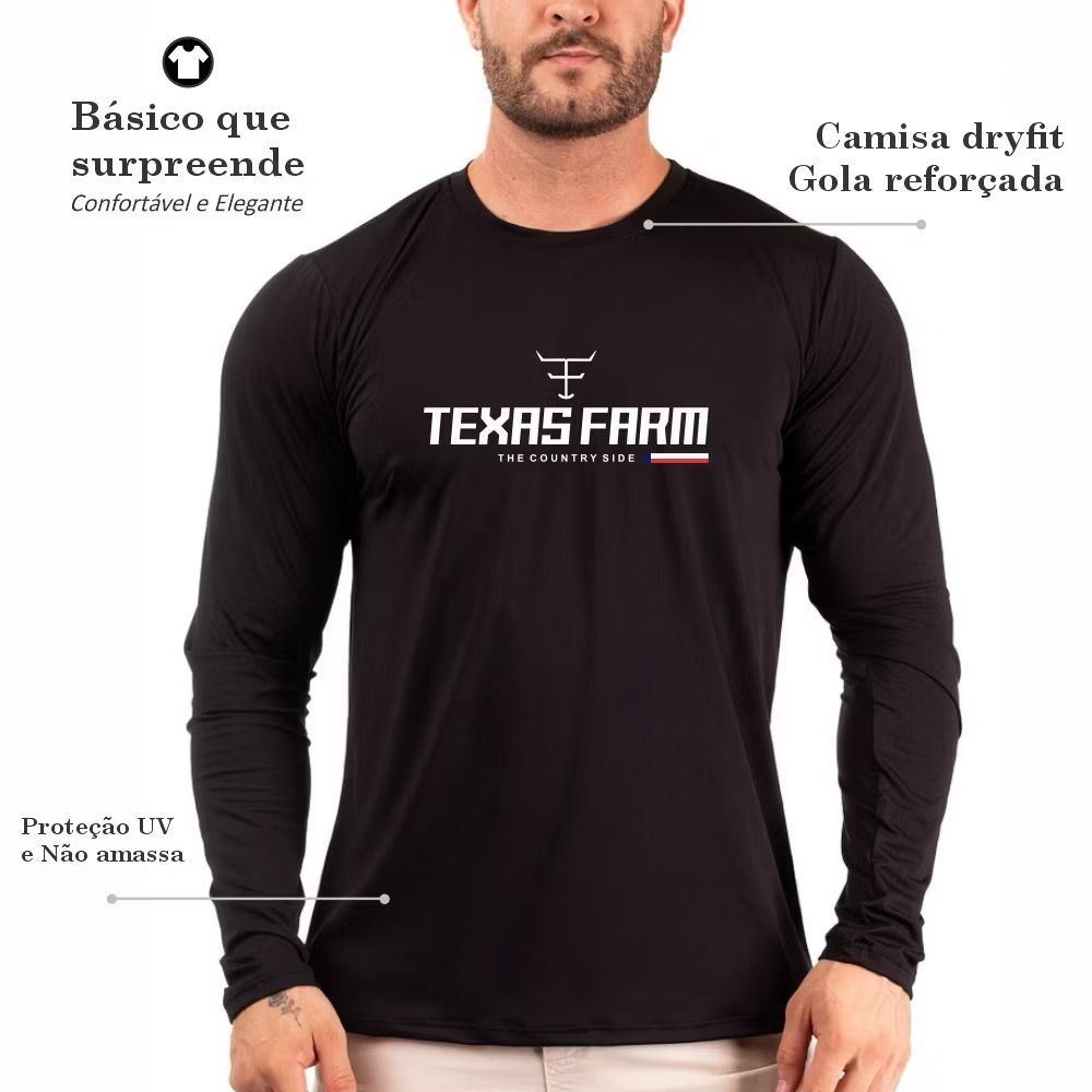 Camisa Texas Rodeio Farm Dryfit manga longa proteção solar UV +50 Homem Camiseta Masculino