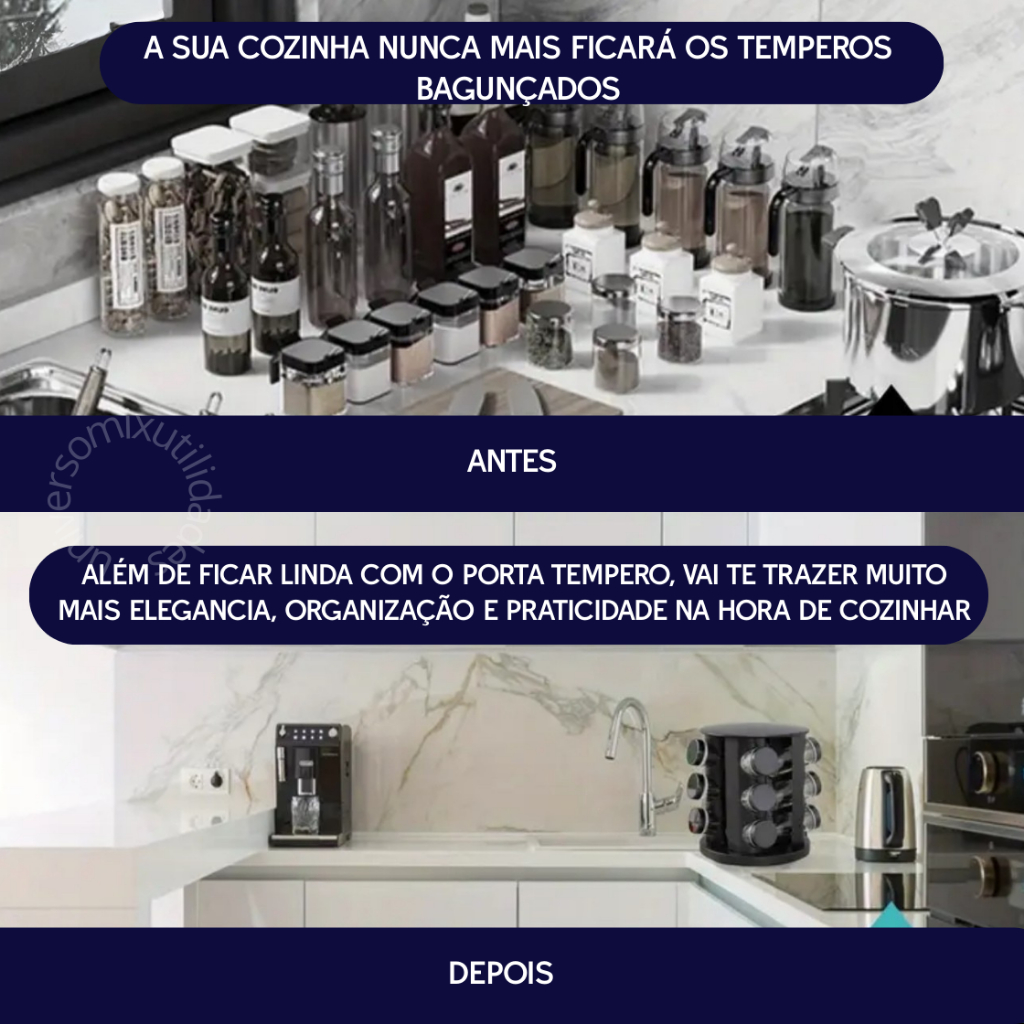 Porta Tempero Giratorio Preto Com 6/8/9 Potes Vidro Reforçado Premium · foto 2
