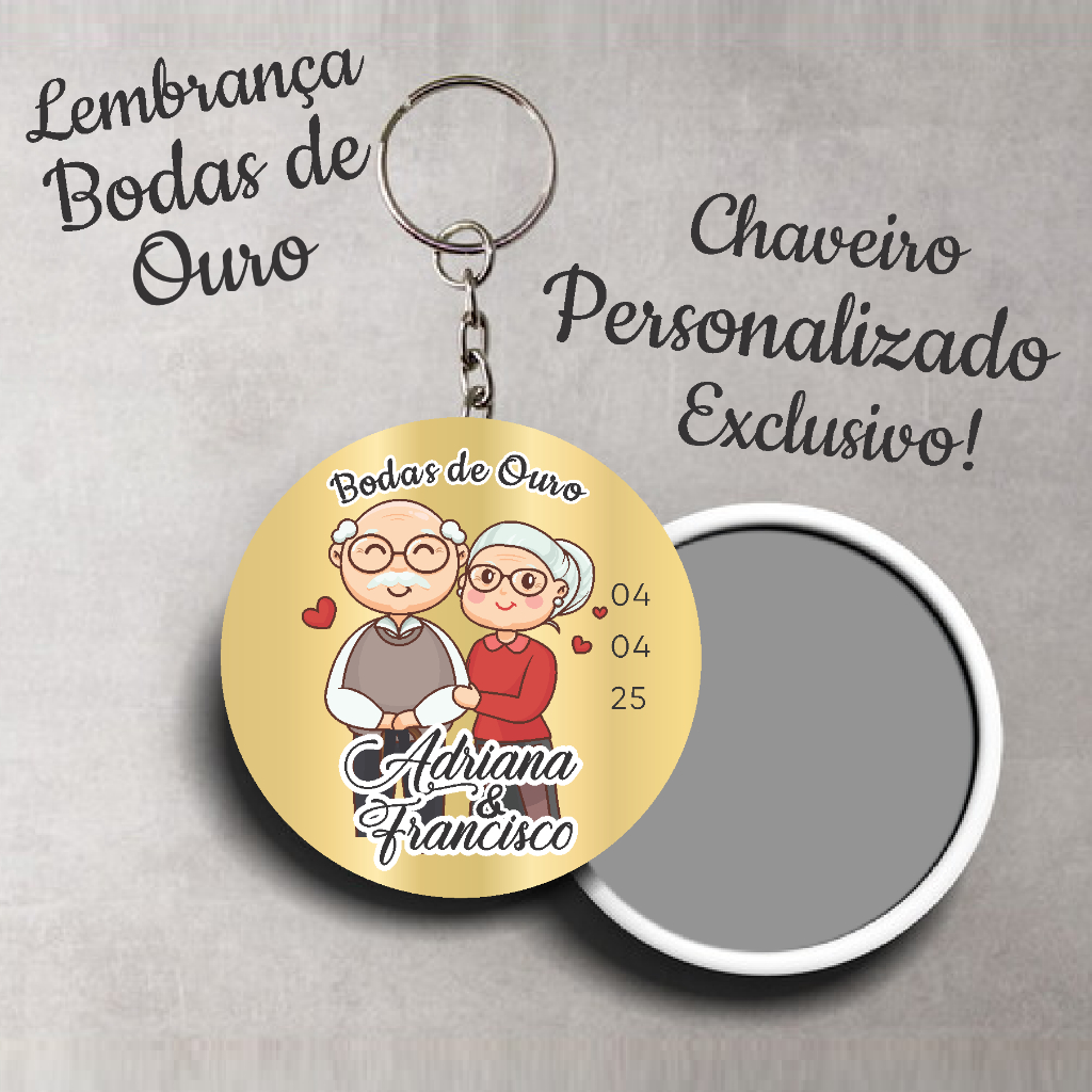 100 Kit Chaveiros para Lembrancinha de BODAS DE OURO e PRATA Casamento Redondo Lembraça Evento