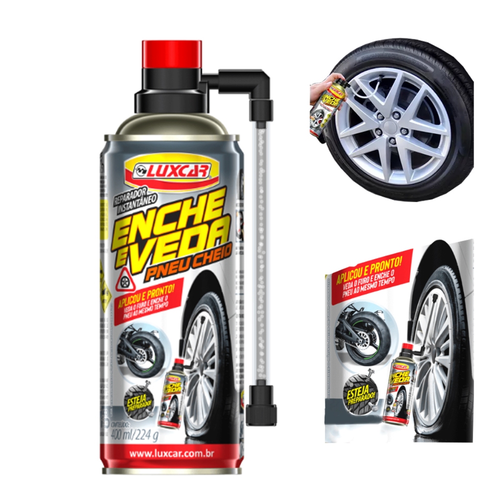 Reparador De Pneus Automotivo Enche e Tapa Furos Do Pneu Todas as Rodas Até 22'' 400ml