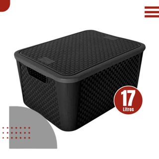 Kit 3/5 Caixas Organizadoras Rattan 17 Litros Preta Com Tampa Organizador Multiuso Roupas Brinquedos em Oferta na Shopee