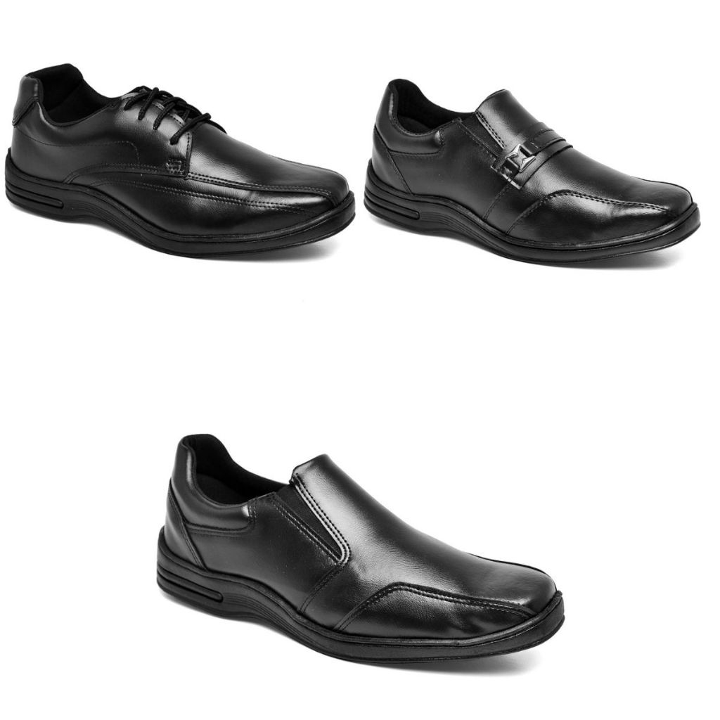 Kit 3 pares Sapato Social Masculino Confort Ortopédico + Brinde