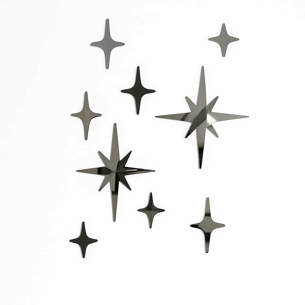 Kit Conjunto Espelhos Decorativo Brilho Estrela Céu Encantado Raio Acrílico Espelhado