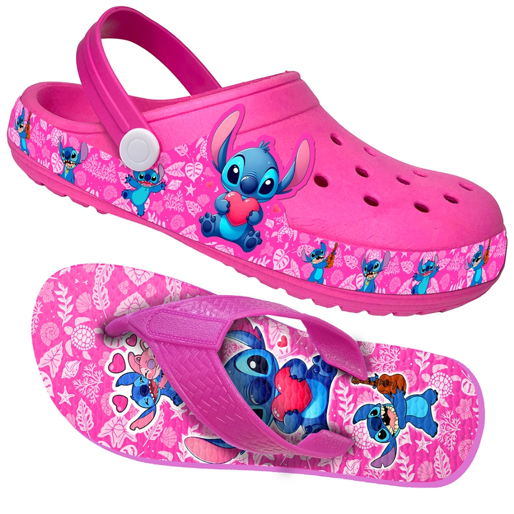 KIT Babuche + Chinelo Brorracha Personagens Sandália Menina Infantil Confortável desenhos estampas