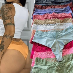 Kit Calcinhas Fio Duplo com Renda Feminina Sexy Empina Bumbum Renda Premium