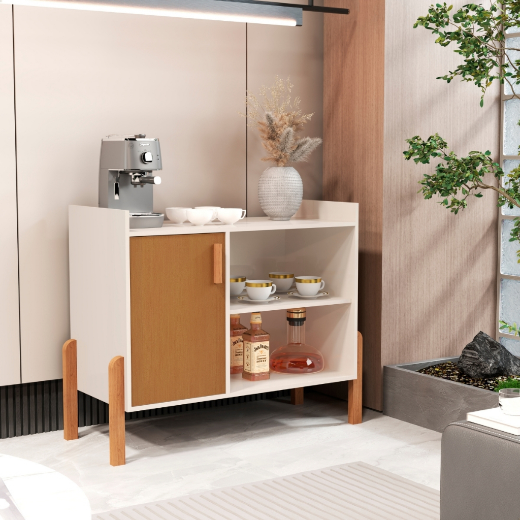 PROMOÇÃO Aparador Buffet Multiuso Retrô Cantinho do Café Luxor com Porta Barzinho Pés em Madeira 1 P em Oferta na Shopee
