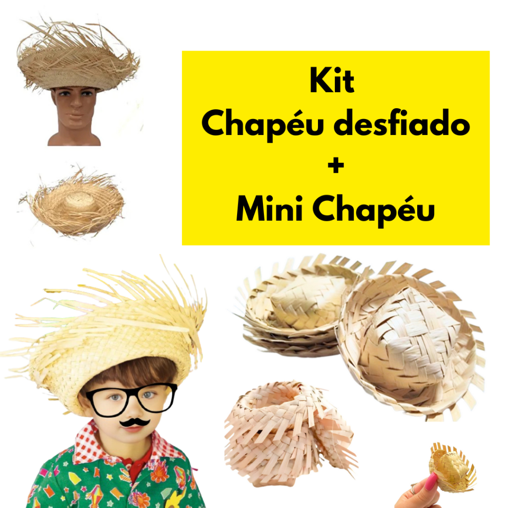 Kit Chapéu desfiado junino + mini chapéu de palha Festa junina julina chapeuzinho de palha são joão