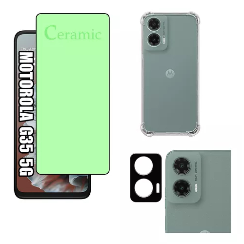 Kit Para Moto G35 Motorola - Película Cerâmica + Capa Capinha Anti Shock + Câmera em Oferta na Shopee