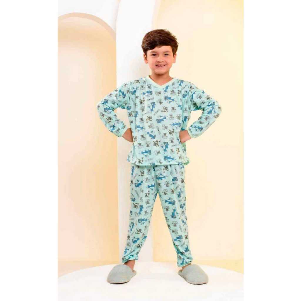 Pijama infantil Menino Antiletárgico Conjunto quentinho Blusa manga longa mais calça, algodão Estampa Sortida