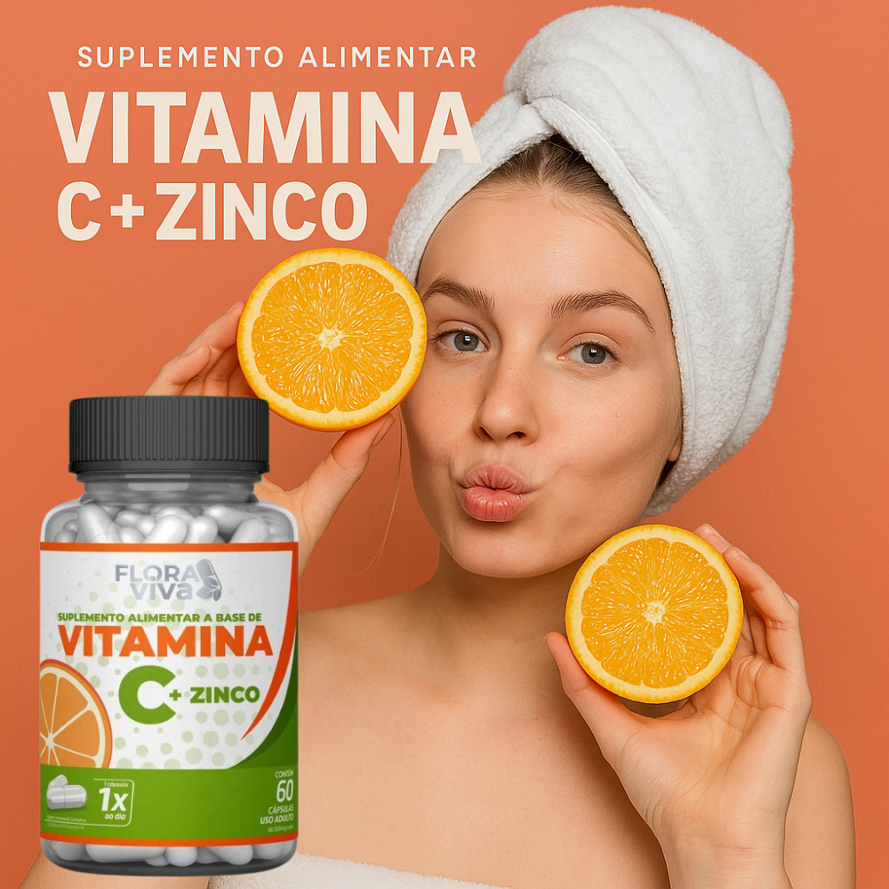 Vitamina C + Zinco - 60 Cápsulas | Aumenta Imunidade e Antioxidante | Flora Viva