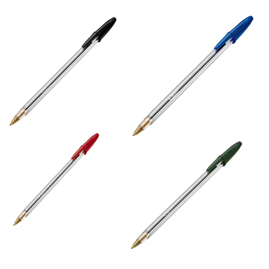 kit 04 Caneta Bic Cristal 1.0 -  Azul, Preta, Vermelha e Verde