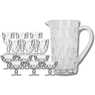 Kit Diamante Bico de Jaca Jarra Diamante 1L 6 Taças Diamante 300ml e 6 Taça Diamante Sobremesa 335ml em Oferta na Shopee