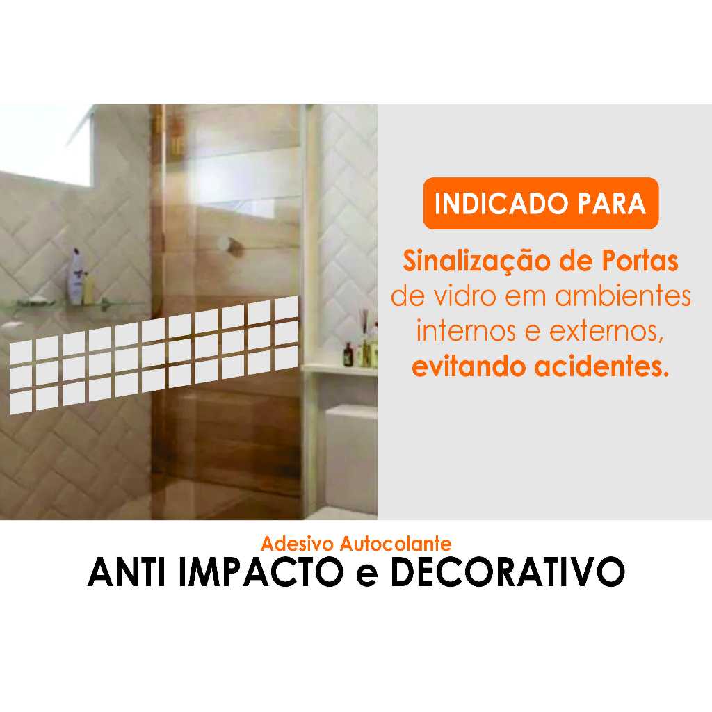 Faixa Decorativa e Segurança em Adesivo Jateado Quadriculado para Portas de Vidro 100 X 12 cm