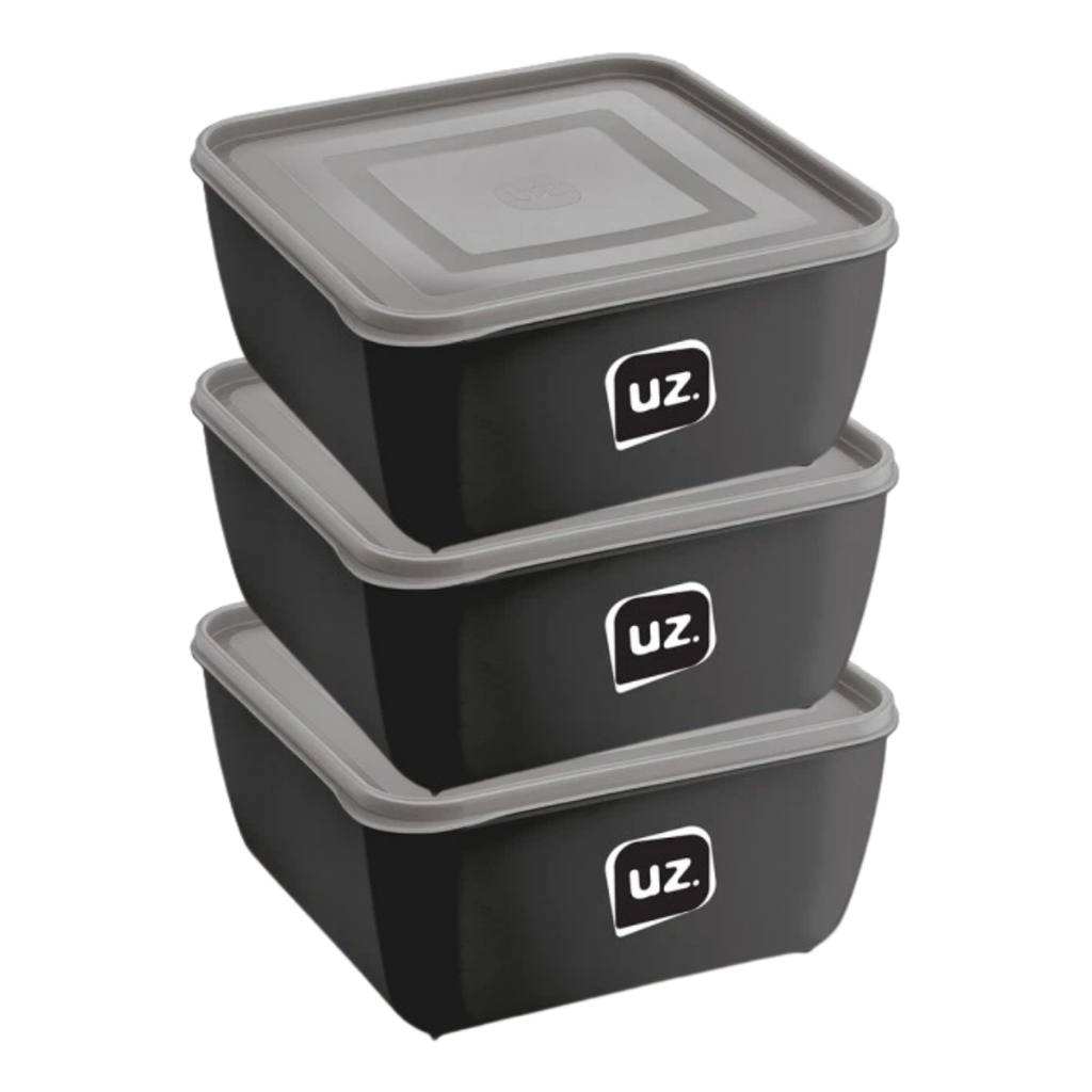 Kit 3 Pote Organizador Multiuso Empilhável 500ml Quadrado Premium Armazenar Geladeira UZ297 - Cores
