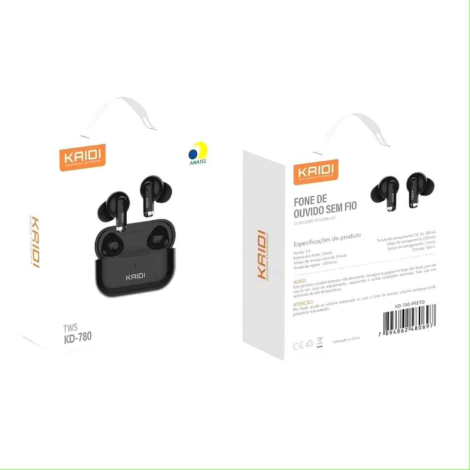 Super Lançamento Fone de Ouvido ORIGINAL KAIDI KD-780 Sem Fio Bluetooth 5.4 TWS (TOCA +4H SEGUIDAS) em Oferta na Shopee