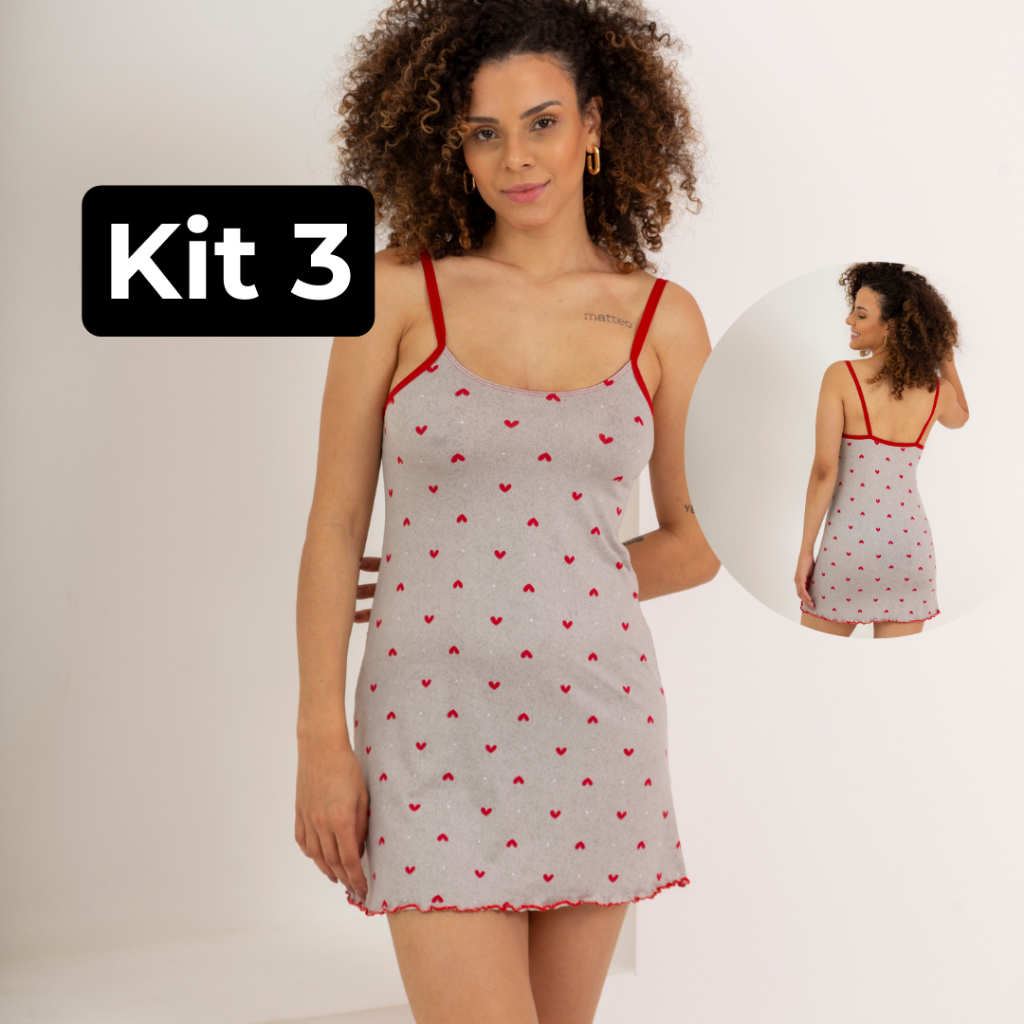 KIT 3- Camisola Estampada Suede Atacado Confortável Roupa de Dormir Para Revender