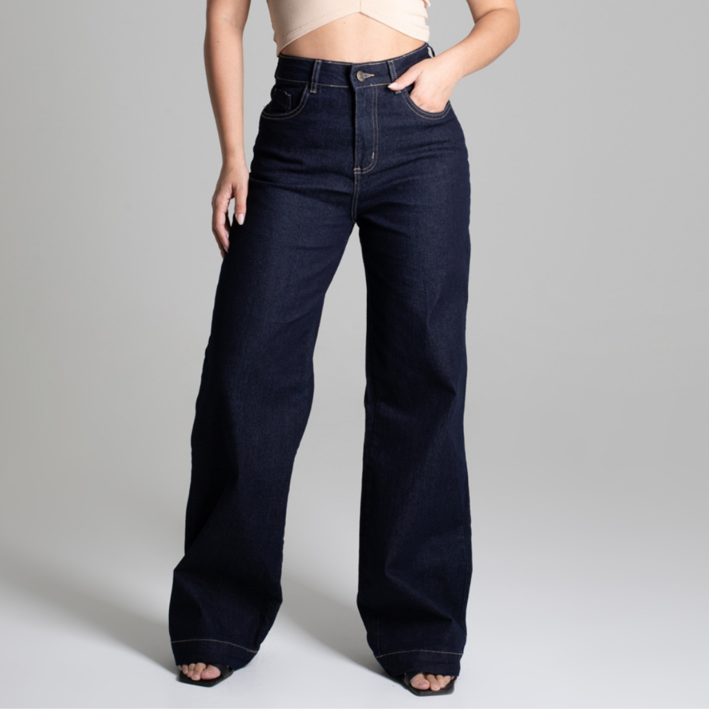 Calça Wide Leg Sawary Cintura Alta Pantalona Elastano Moderno Modelagem Premium Confortável Original