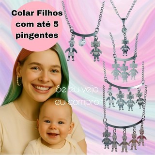 Colar pingente filho filha filhos filhas casal aço inox cirúrgico menino menina Corrente feminina mãe família 5 4 3 2 1 em Oferta na Shopee