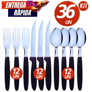 Jogo De Talheres 36/18 Peças - Garfo Faca Colher Inox Com Cabo De Plástico Premium em Oferta na Shopee