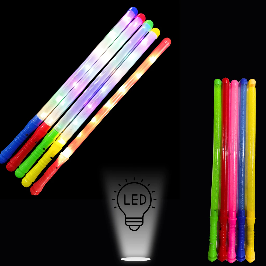 Kit C/10 Bastões de LED Pisca Premium Varinha Espada Luz Neon para Festas Rave Balada e Formaturas Sabre de Luz