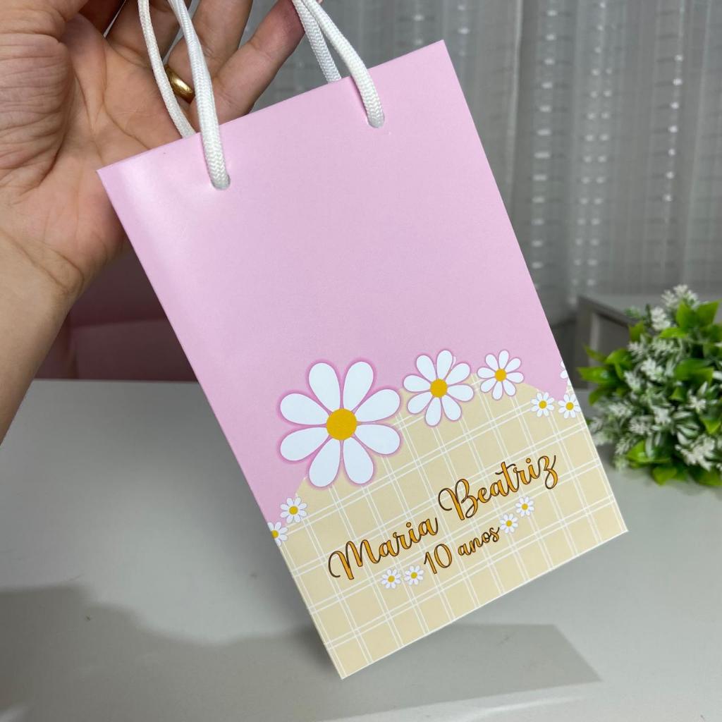 Sacolinha Personalizada Margarida flor\Sacolinha surpresa lembrancinha Flor margarida PEGUE E MONTE