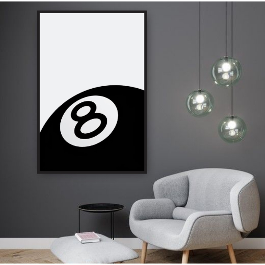 Quadro Placa Decorativo Sinuca Bola 8 Minimalista Sala Hall Quarto 20x30cm