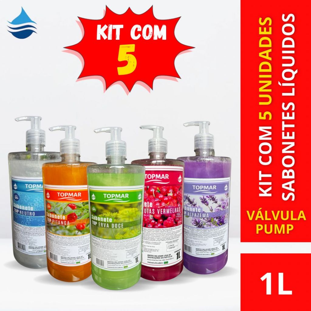 Kit 5 Versões Sabonetes Líquidos Perolizados TOPMAR - 1 litro cada em Oferta na Shopee