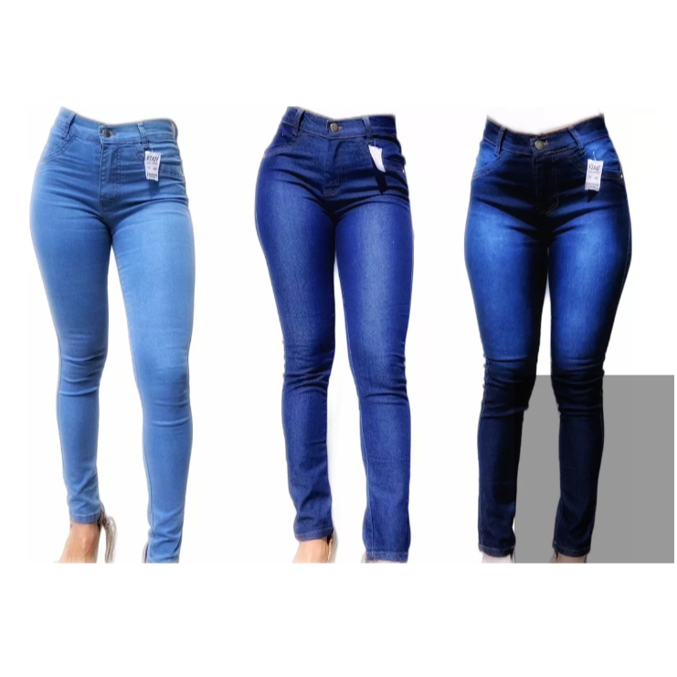 Kit 3 Calças Jeans feminina com Lycra Cintura Alta Empina Bumbum em Oferta na Shopee
