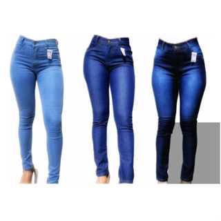 Kit 3 Calças Jeans feminina com Lycra Cintura Alta Empina Bumbum em Oferta na Shopee