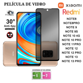 Película de privacidade 3D vidro temperado para Redmi Note 8 a 13