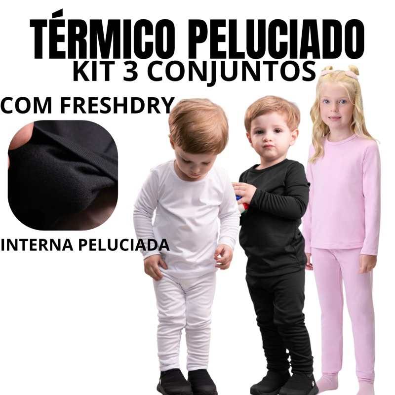 Kit 3 Conjuntos Térmicos Infantil e Juvenil Unissex