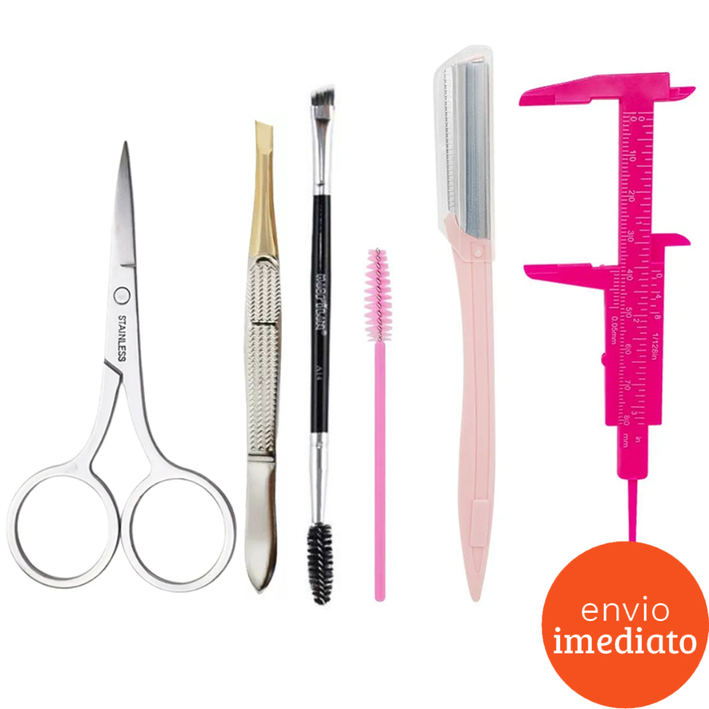 Kit Pincel Design Sobrancelhas Paquímetro Escovinha Pinceis Navalha Tesourinha em Oferta na Shopee